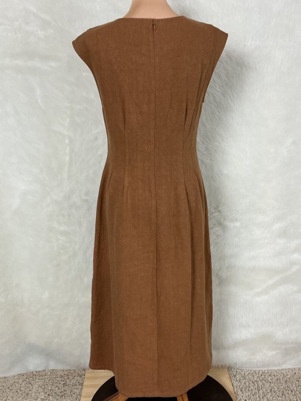 Banana Republic Brown 100% Linen Cap Sleeve Midi Sheath Lina Dress 8 - Picture 4 of 8